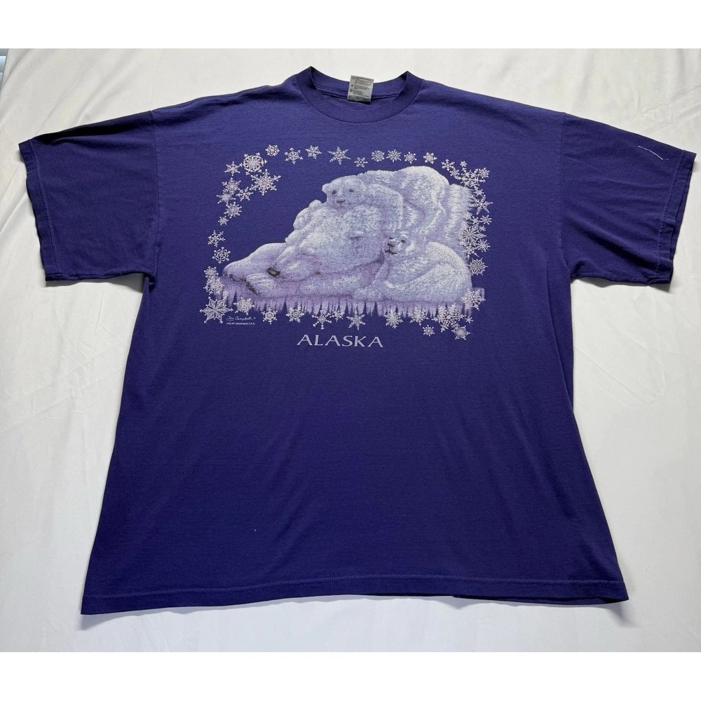 Vintage 90s Alaska Polar Bear T-Shirt Size 3XL Purple graphic tee wildlife USA